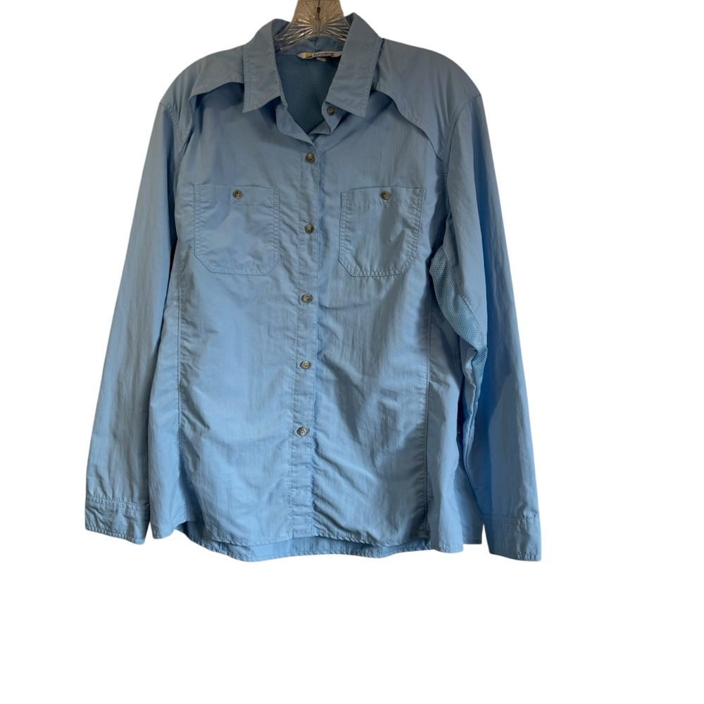 Solumbra Sun Precautions Button Up Shirt Long Sleeve Utility Top Blue Size Large